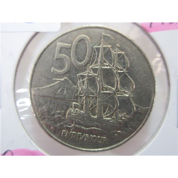 1987 New Zealand Queen Elizabeth II Fifty Cent Coin