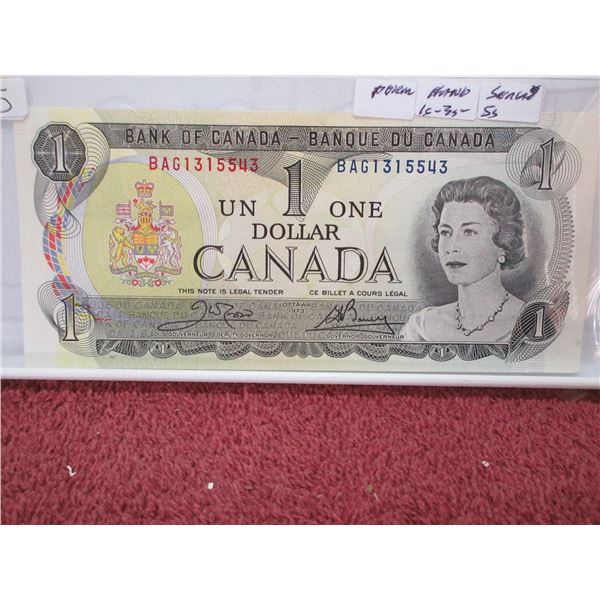 1973 Canada $1 Bill (Poker Hand Serial Number 2-1's, 2-5's, 2-3's)