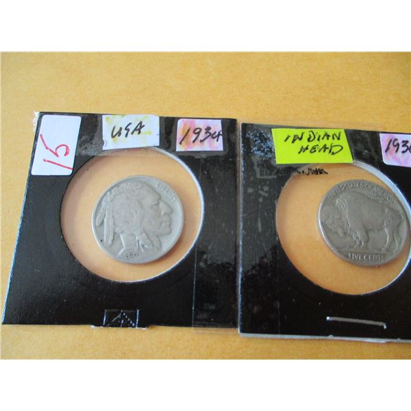 1934 - 1936 USA INDIAN HEAD NICKELS
