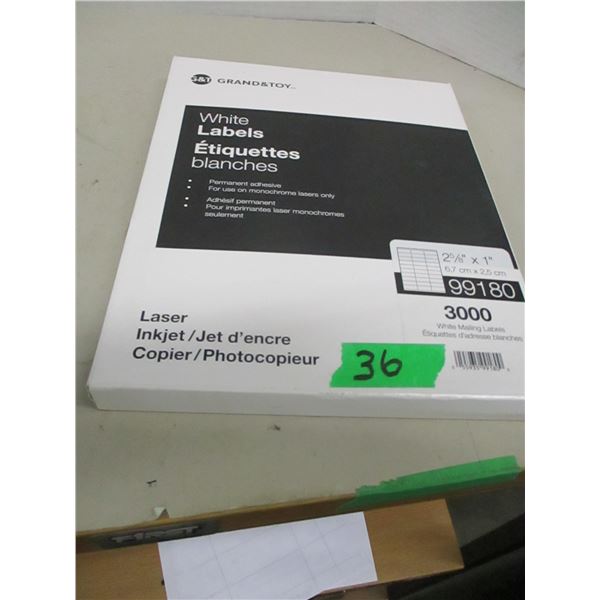 NEW:  WHITE LABELS (2 5/8" X 1") - BOX