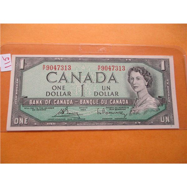 1954 CRISP UNCIRCULATED LAST OF CANADA $1 BILL