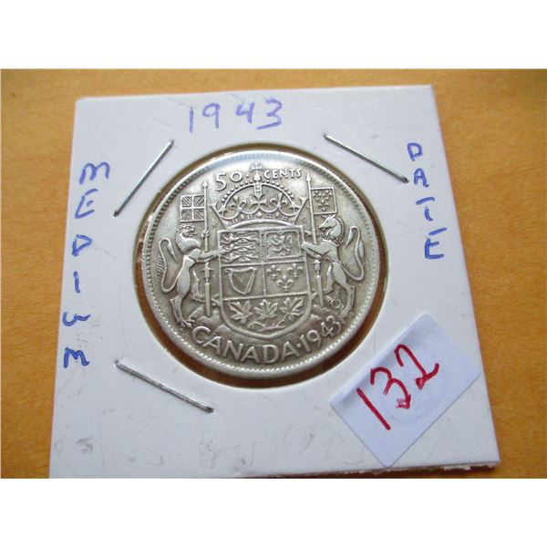 1943 CANADA SILVER FIFTY CENT COIN