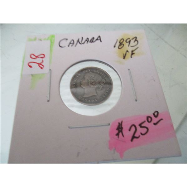 1893 VF CANADA VICTORIAN SILVER FIVE CENT