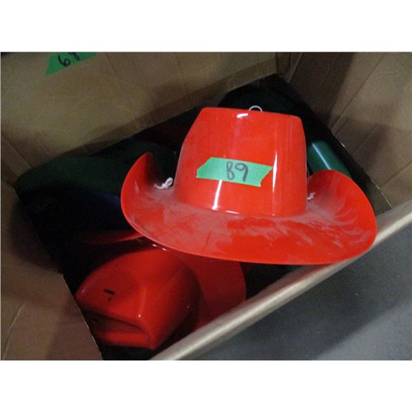 BOX C/W PLASTIC COWBOY HATS