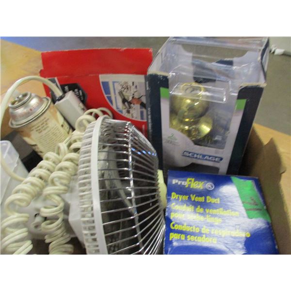 BOX C/W PEBBLES, FAN, DRYER VENT, ETC
