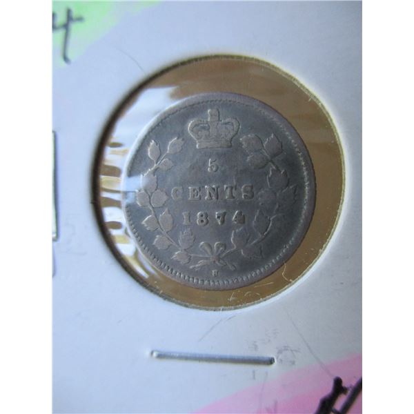 1874H C/4 CANADA VICTORIAN SILVER FIVE CENT