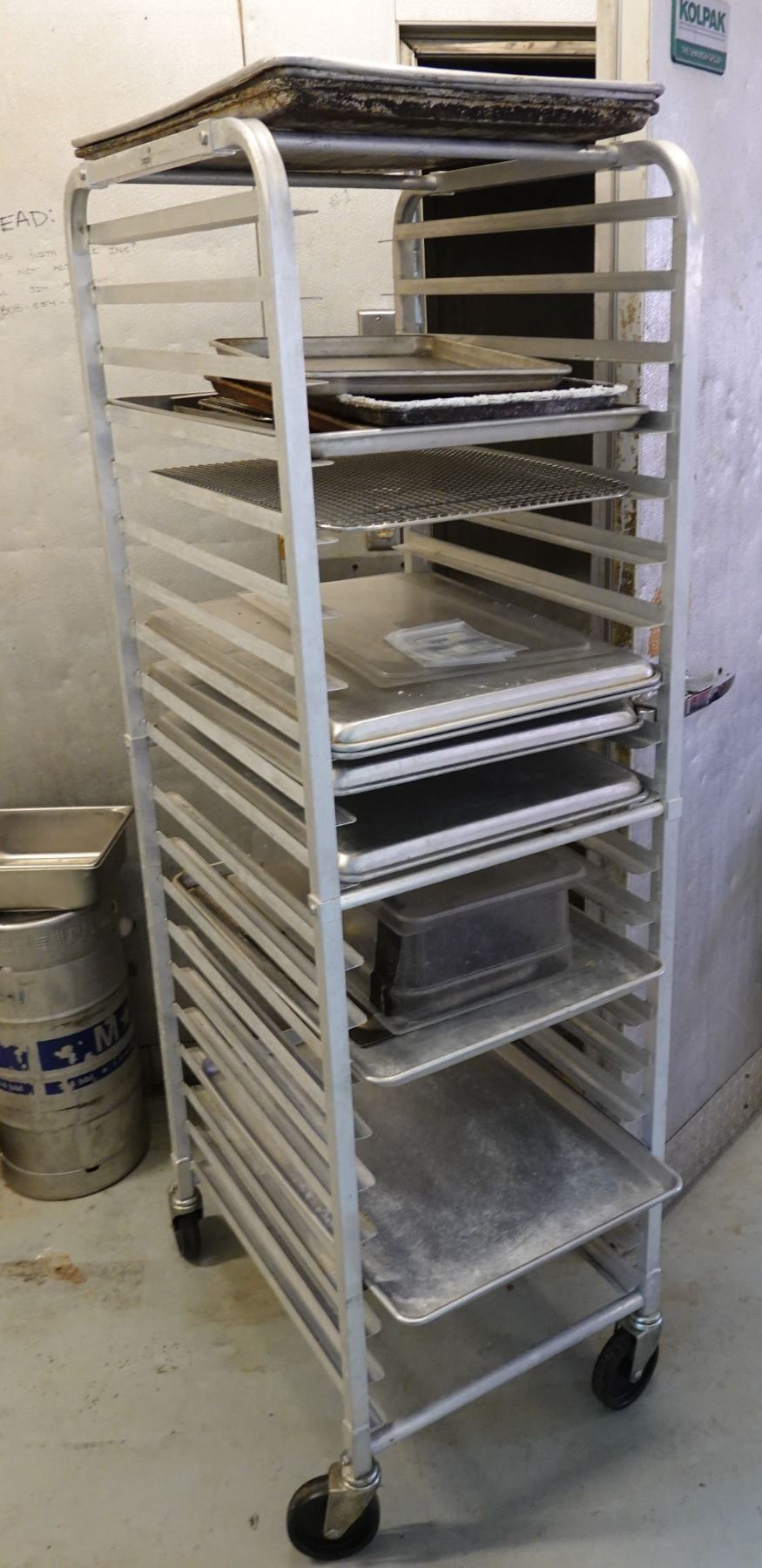 Metal Mobile Pan Rack w/ Misc Pans & Cooling Racks 26