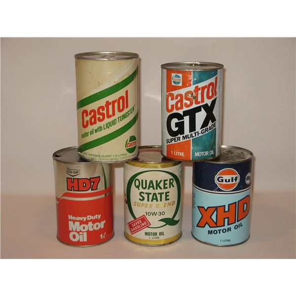 Assorted Oil Tins (Castrol, Quaker State, Co-op, Gulf)