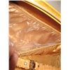 Image 5 : Vintage Harvest Gold Suitcase. Zippered Top. Quilted lining with two plastic lined pouches. Nice cle