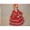 Image 1 : Big Eyed Boudoir Doll. Red organza & lace dress with hoop. Nice condition. 19" tall. Made in Japan.