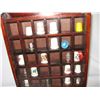 Image 2 : Wooden Thimble Case With Thimbles (plastic, metal, porcelain). Sliding Glass Cover. Measures 8.5"x11