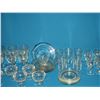 Image 1 : 1930s Glass Luncheon Set. Includes 6 wine glasses, 6 sherry glasses, 6 8" salad/dessert plates, 6 6.