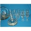 Image 3 : 1930s Glass Luncheon Set. Includes 6 wine glasses, 6 sherry glasses, 6 8" salad/dessert plates, 6 6.