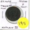 Image 1 : France. 1864BB 5 Centimes. Napoleon III and eagle. Strasburg Mint. VG.