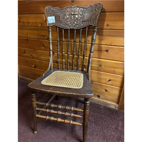 Vintage Oak press Back Chair w/ Cane Seat