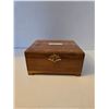 Image 2 : Wooden 7 1/2 inch X 6 inch X 5 1/2 inch Box with Hinged Lid and Lockable Clasp. Includes contents pi