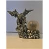 Image 2 : Vintage Silver Resin 7 inch Dragon with Snow Globe containing a Castle.