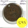 Image 1 : Province of Canada 1852 Penny. Bank of Upper Canada. VG-8. Holed.