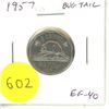 Image 1 : 1957 Bug Tail Nickel 5 Cents. There is a small Die Chip on the end of the beaver’s tail tha