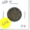 Image 1 : 1881H Canadian Victorian Silver 25 Cents. Heaton Mint. G-6.