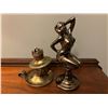Image 1 : Bronze Lady Statuette & Copper hand oil lantern (2 items)