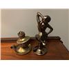 Image 2 : Bronze Lady Statuette & Copper hand oil lantern (2 items)
