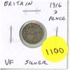 Image 1 : Great Britain. 1916 Sterling Silver 3 Pence. VF.