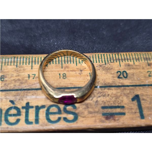 Gold plated ring with ruby stone- size 5.5