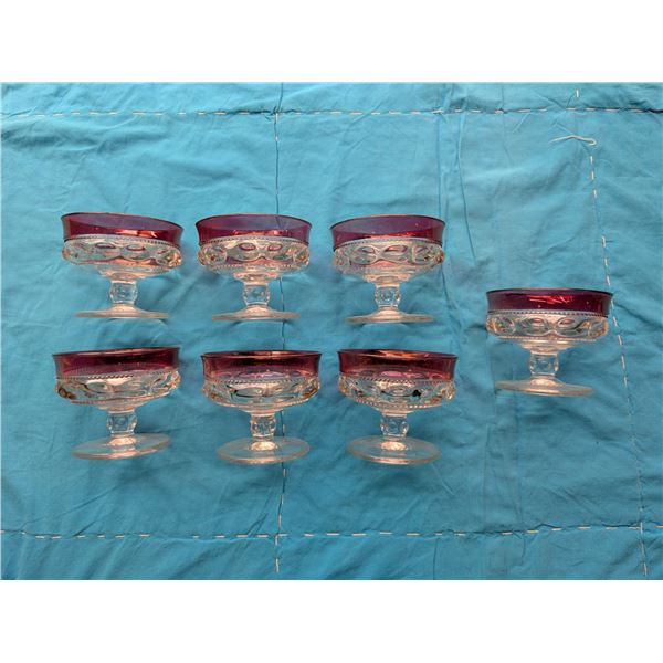 (7) Vintage Ruby Glass King Thumbprint Dessert Dishes