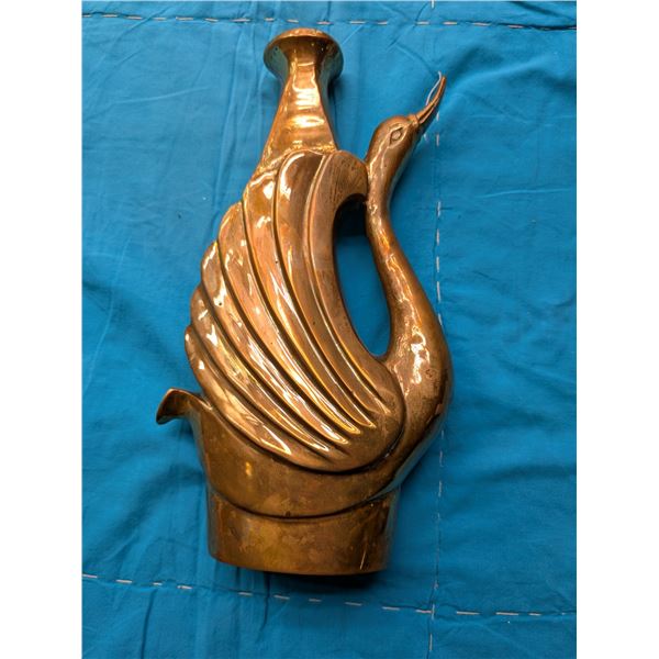 Vintage Brass Swan For Flowers 12" Tall