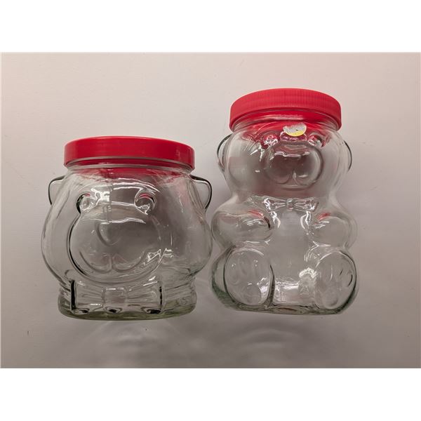 (2) Vintage Kraft Peanut Butter Glass Jars 1989 (1) Full Body (1) Head