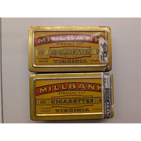 (2) Antique or Very Vintage Millbank Straight Cut Cigarettes Tins (Possibly 1920s-30s)