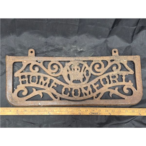Antique cast iron sign- home comfort- 21"L by 8"W