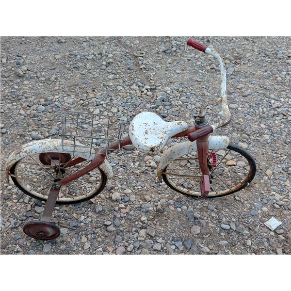 Vintage unusual Children's Bike w/ Training Wheels and Wire Basket (WERUSH BIKE BRAND)