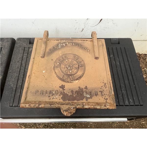 Antique foundry iron boiler door- square
