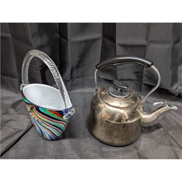 Old Sun wealth Kettle W/ Blown Glassware w/ Handle