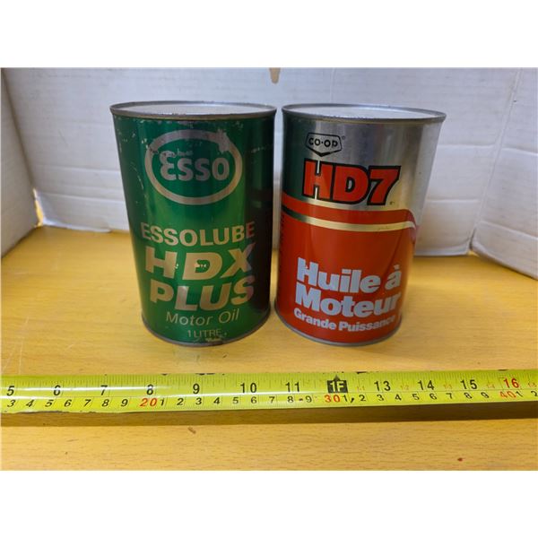 2 oil tins- esso and co-op- full