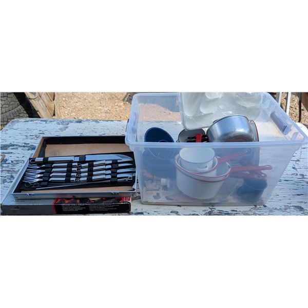 Lot of Camping Cookware Items (Enamel Ware Dish Ware like Plates, Pots, and Pans, BBQ SET and etc.)
