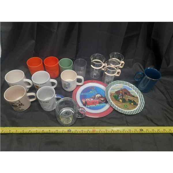 John Deere Plate. (Licensed Product), Disney Car Plate, (3) Denmark Mug, Coffee Mugs, etc.