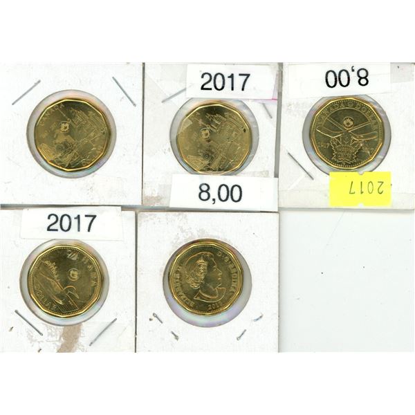 (5) 2017 Canadian Proof Like One Dollar. (It Includes (2) Connecting a Nation, (1) 100th Anniversary