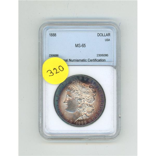 1888 U.S.A One Dollar - MS-65 -  NNC (National Numismatic Certification) Graded.
