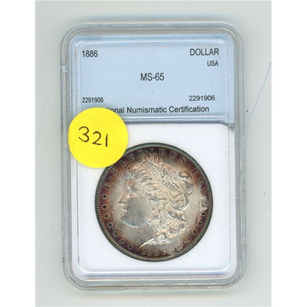 1886 U.S.A One Dollar - MS-65 -  NNC (National Numismatic Certification) Graded.