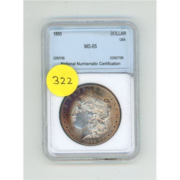1885 U.S.A One Dollar - MS-65 -  NNC (National Numismatic Certification) Graded.