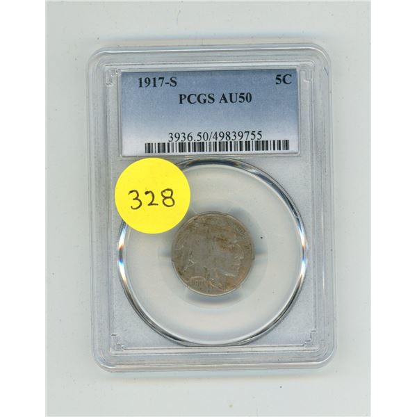 1917-S U.S.A Five Cents - PCGS AU50.