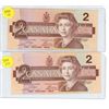 Image 1 : (2) Canadian Two Dollar Bills 1986 W/ Canadian Birds Series "Robin"
