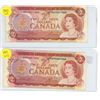 Image 1 : (2) Canadian Two Dollar Bills 1974 Scenes Of Canada
