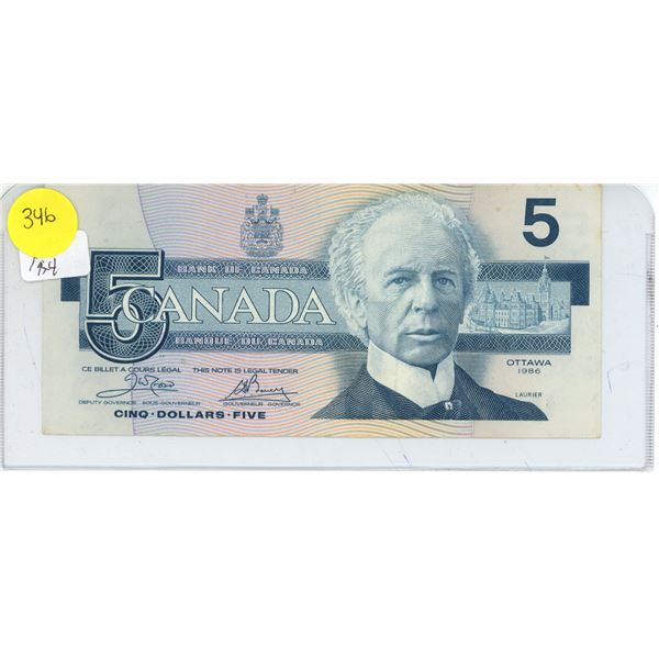 Canadian Five Dollar 1986 Canadian Birds Of Series "Belted Kingfisher"