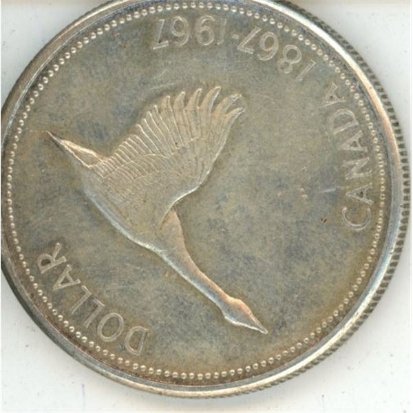 1967 Canadian Silver Dollar Coin "Flying Goose" Design