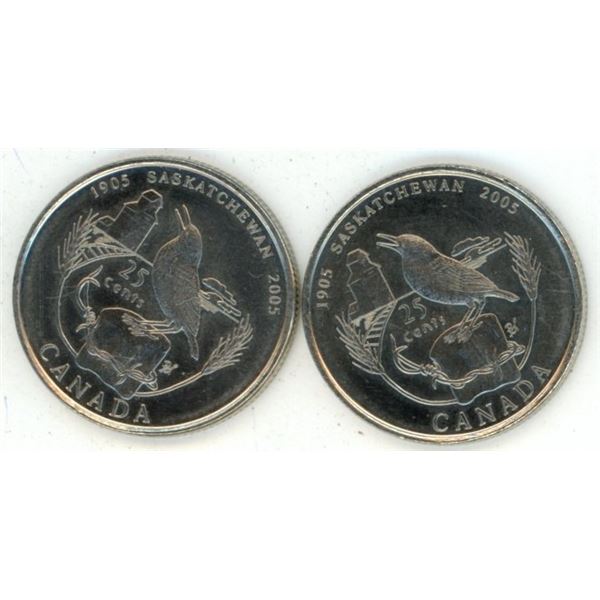 (2) Canadian 25 Cent Coins 2005 Celebrating 100th Anniversary of Saskatchewan