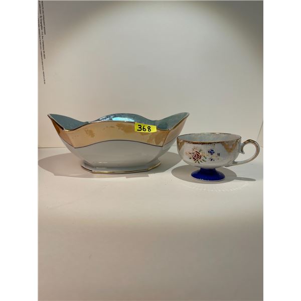 Iridescent lustre bowl & cup. No chips